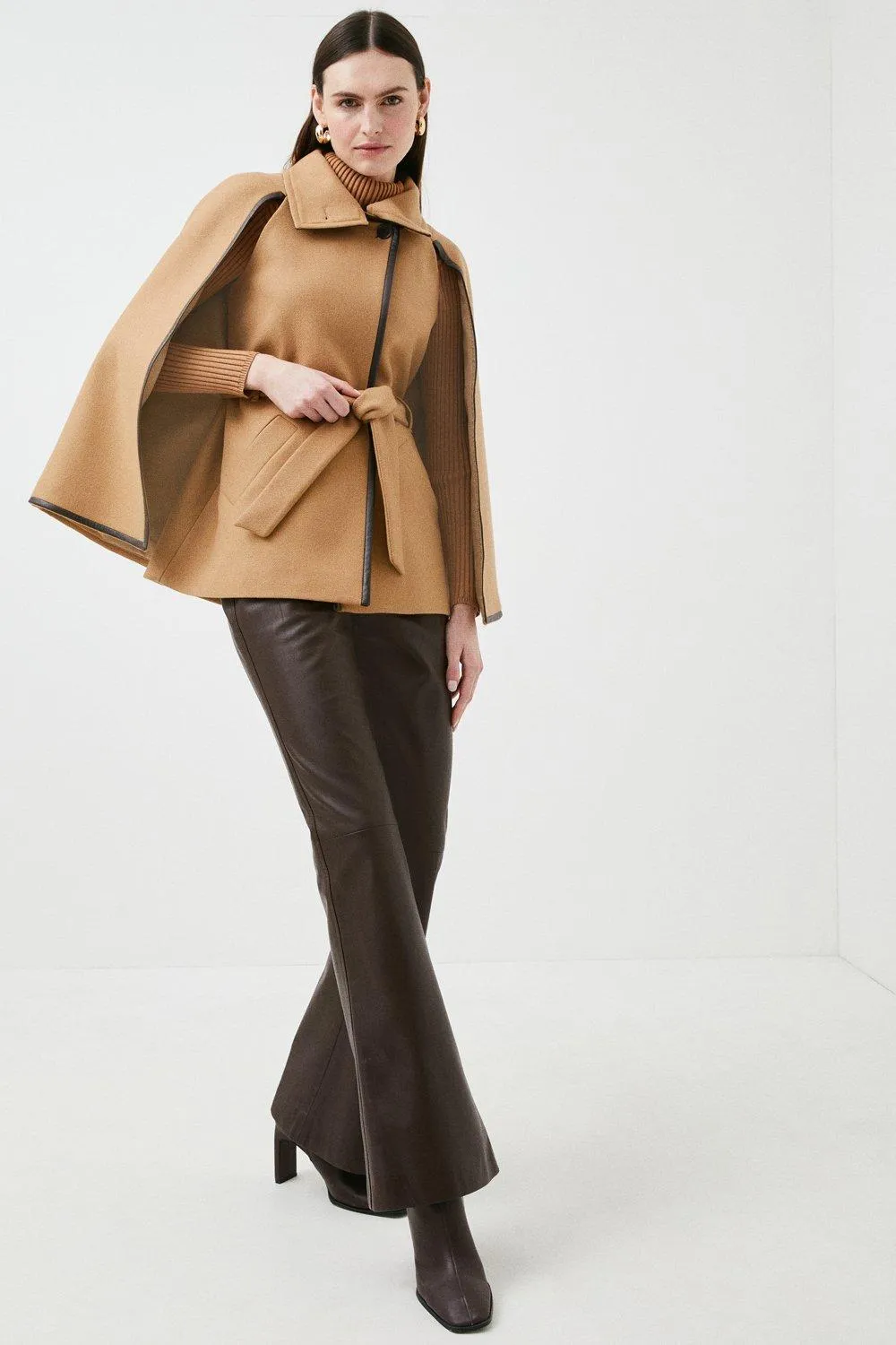 Italian Wool Belted Cape Coat | Karen Millen