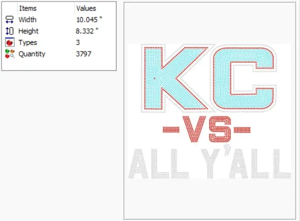 KC vs All Y 'All Rhinestone Transfer