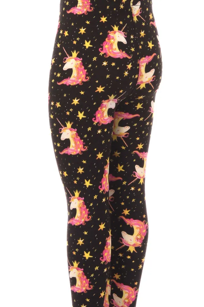 Kid's Colorful Unicorn Crown Starfish Pattern Printed Leggings