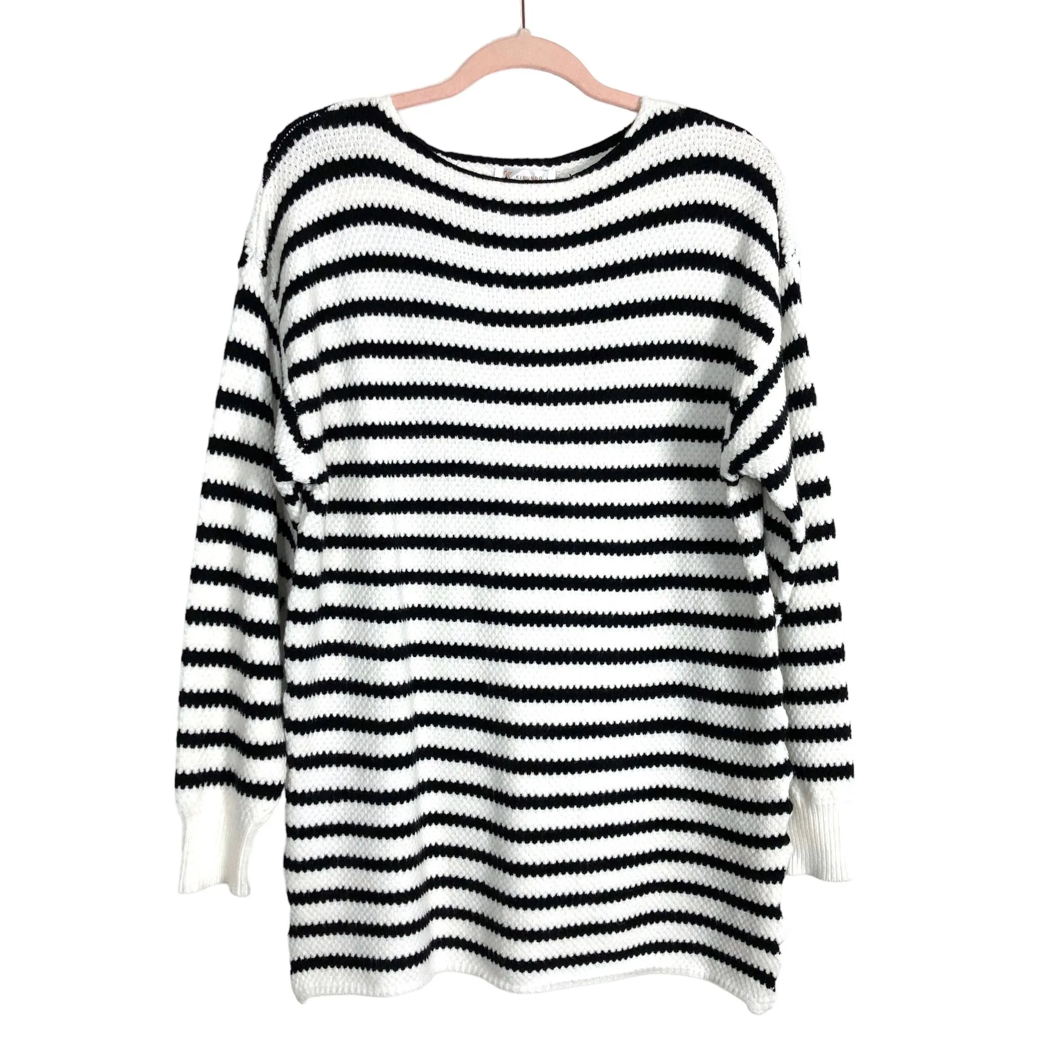 KIRUNDO White and Black Striped Side Slit Sweater NWT- Size S