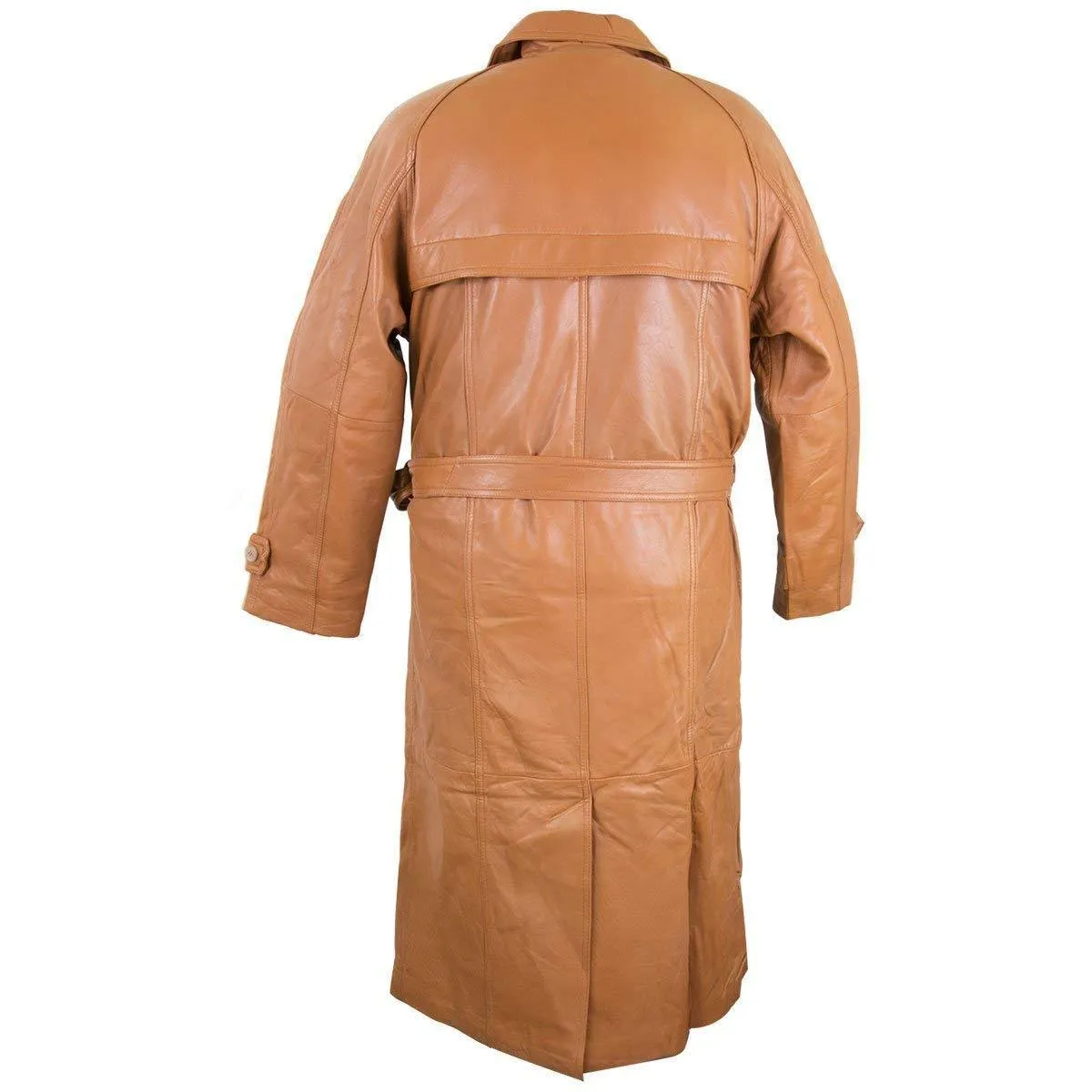 Lucky Leather Men's 326 Soft Touch Cow Brown Cognac Leather Trench Long Coat