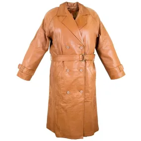 Lucky Leather Men's 326 Soft Touch Cow Brown Cognac Leather Trench Long Coat