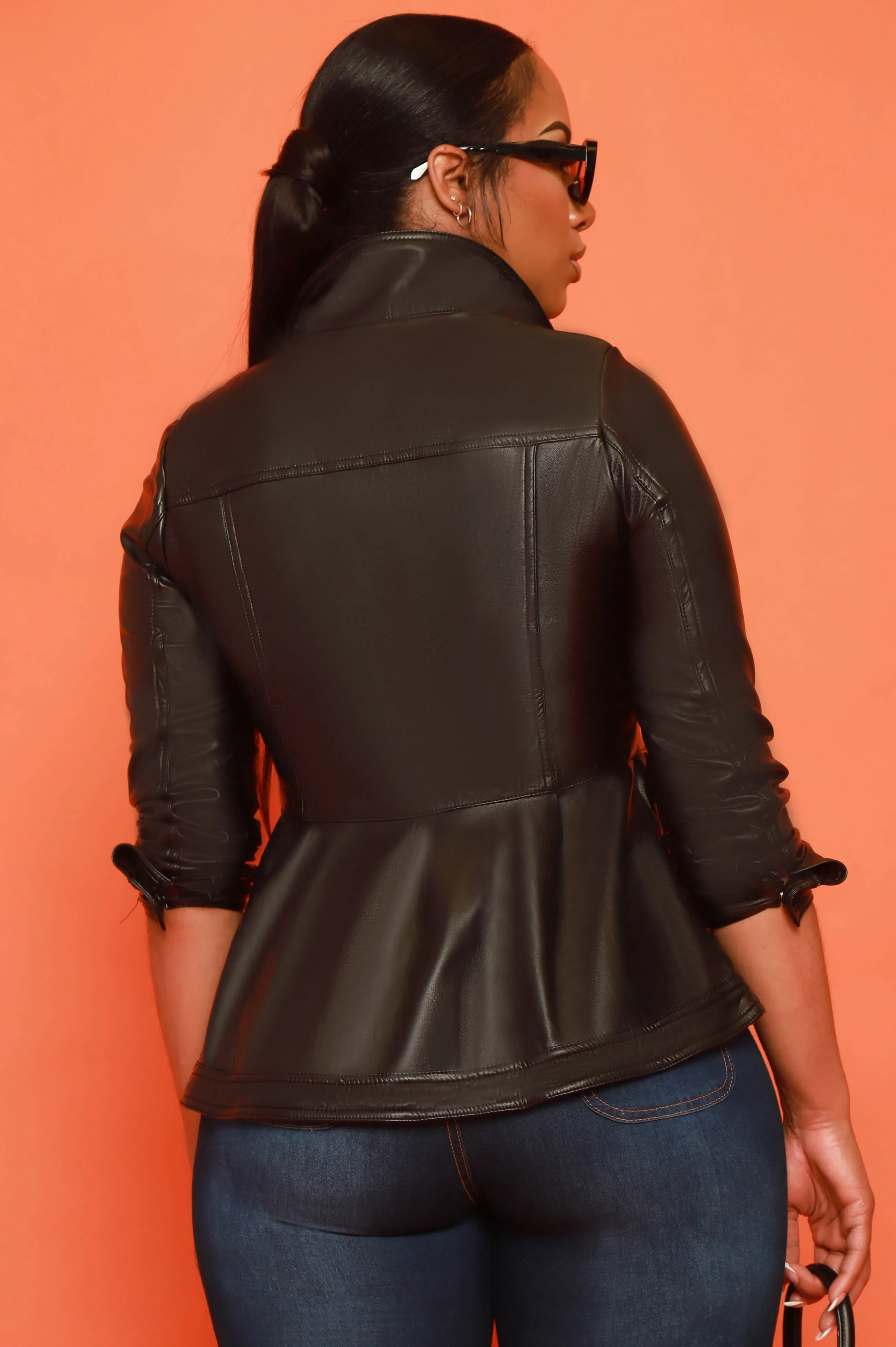 Make It Hot Faux Leather Peplum Jacket - Black