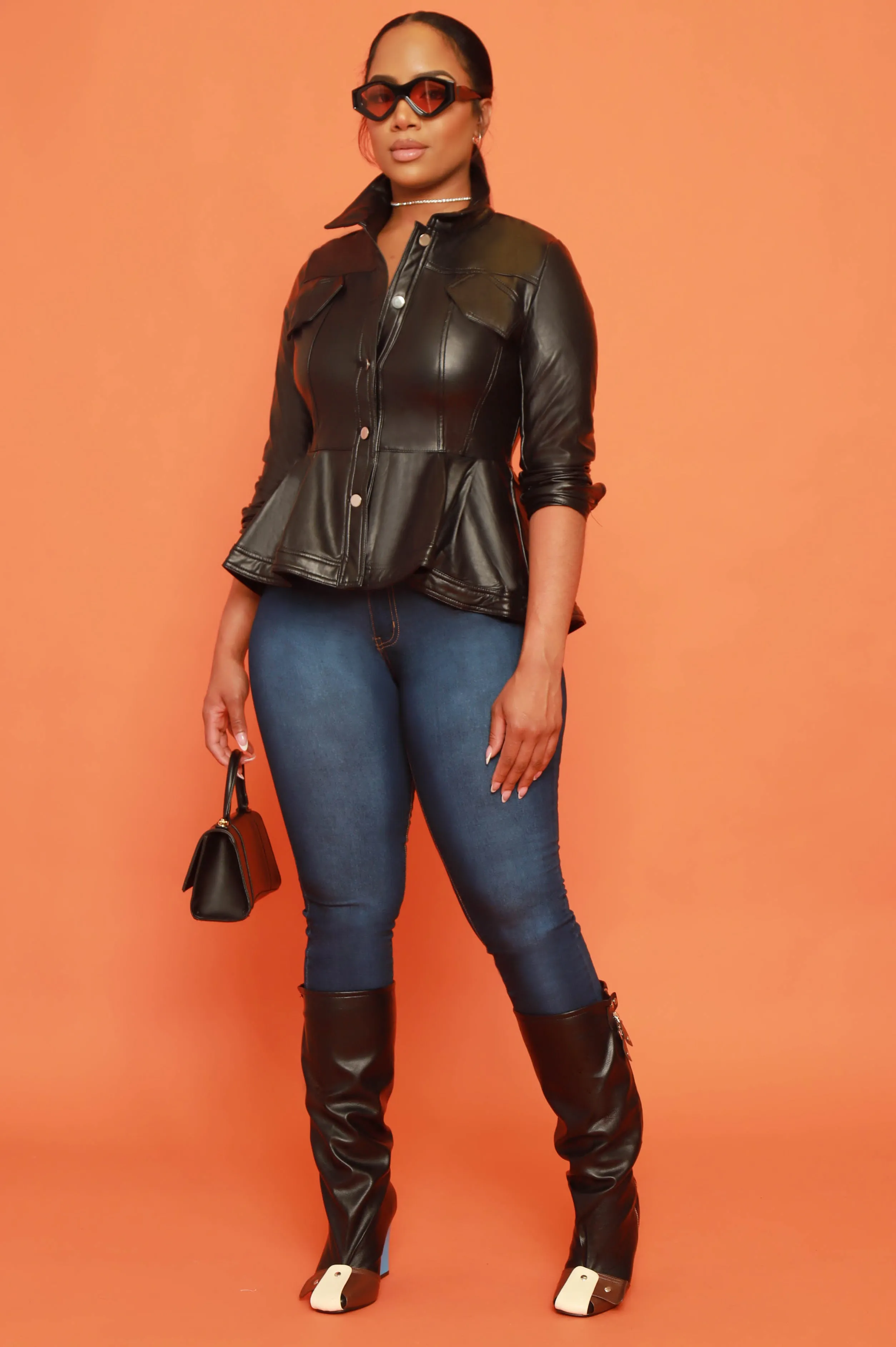 Make It Hot Faux Leather Peplum Jacket - Black