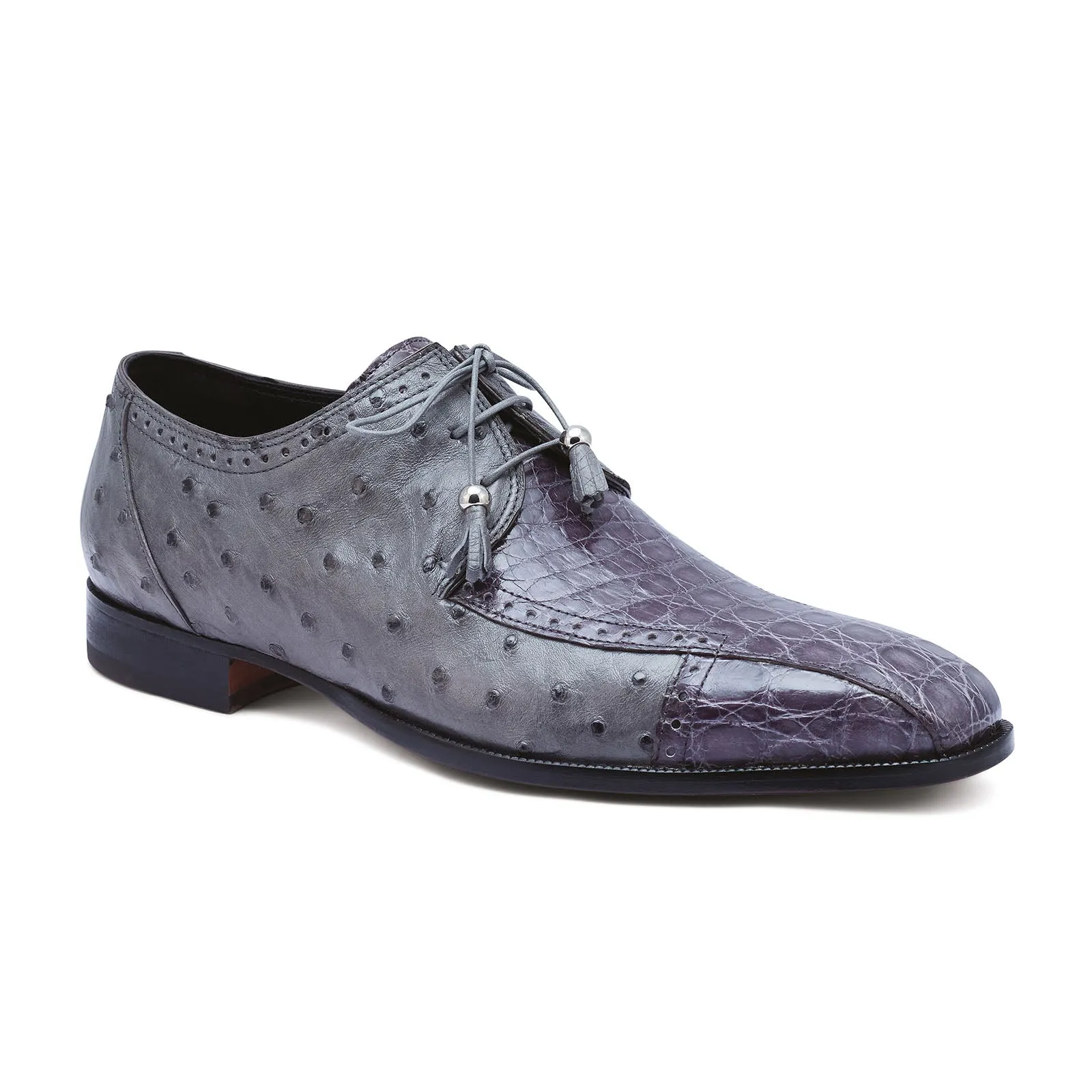 Mauri Duke 3058 Men's Shoes Medium Gray Exotic Crocodile Flanks / Ostrich-Skin Oxfords (MA5260)