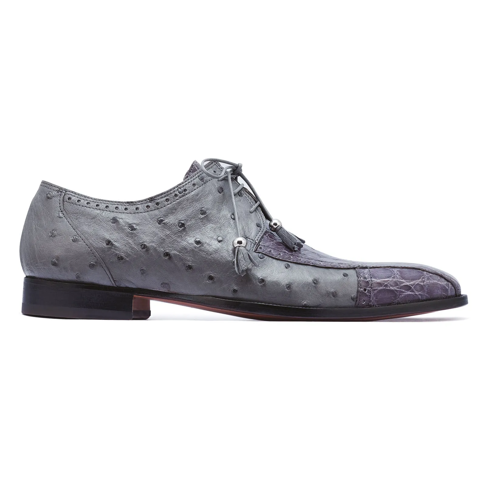 Mauri Duke 3058 Men's Shoes Medium Gray Exotic Crocodile Flanks / Ostrich-Skin Oxfords (MA5260)