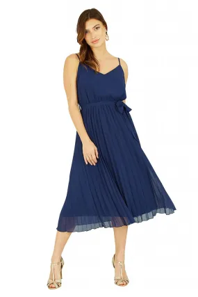 Mela London Navy Pleated Strappy Midi Dress