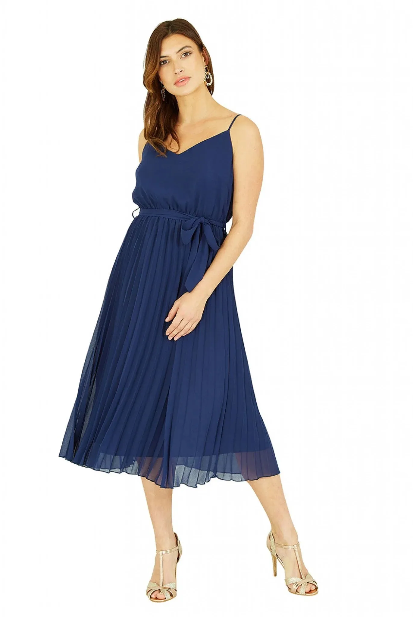 Mela London Navy Pleated Strappy Midi Dress