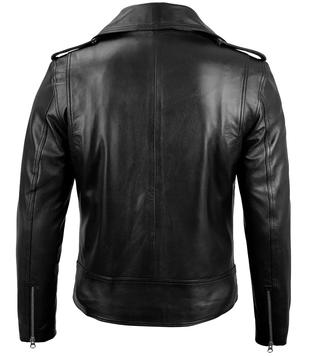 Men's Black Belted Moto Leather Jacket - Biker Style