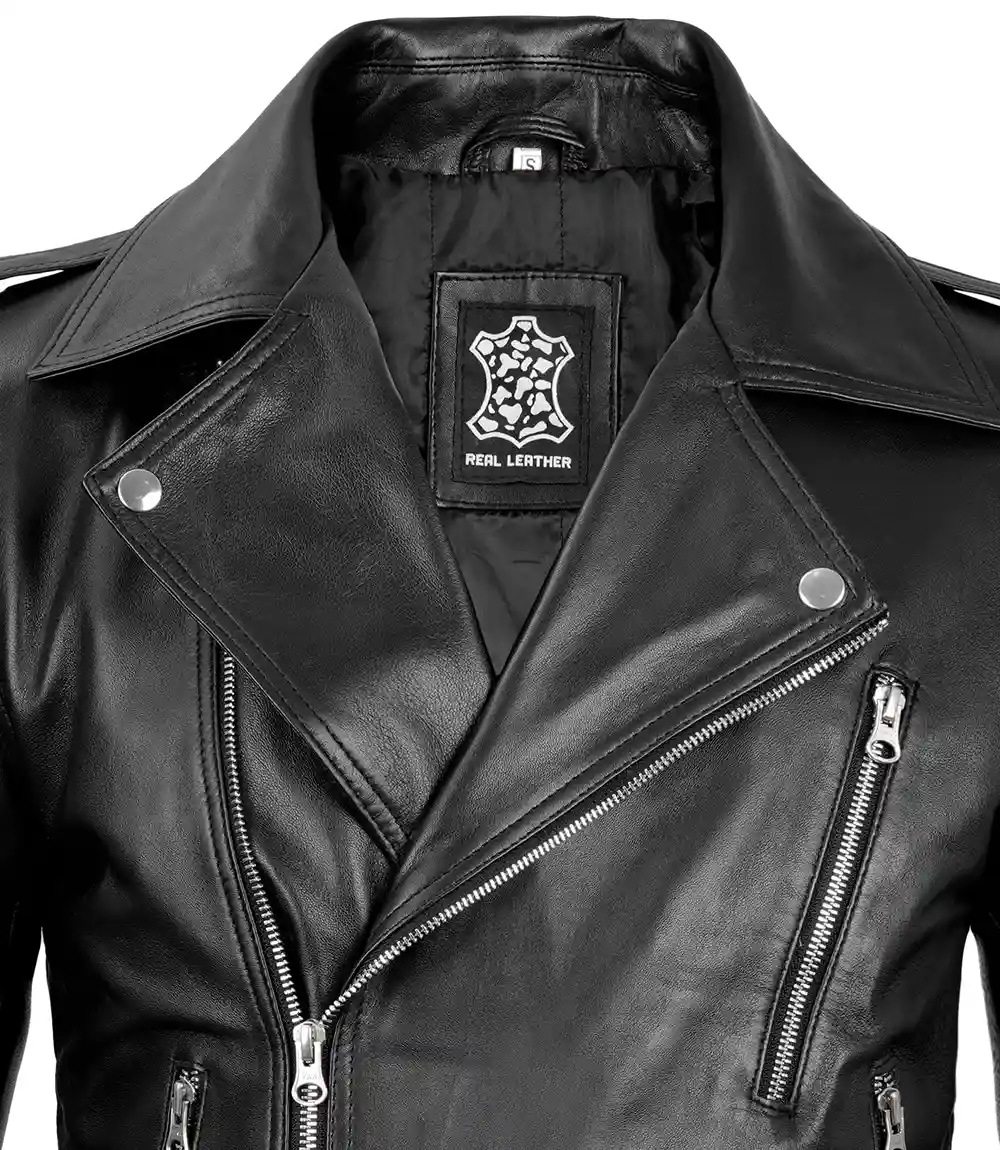 Men's Black Belted Moto Leather Jacket - Biker Style