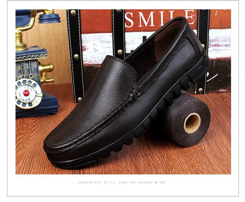 Men's Big Size 37-48 Flat Genuine Leather Black Brown Classic Shoes