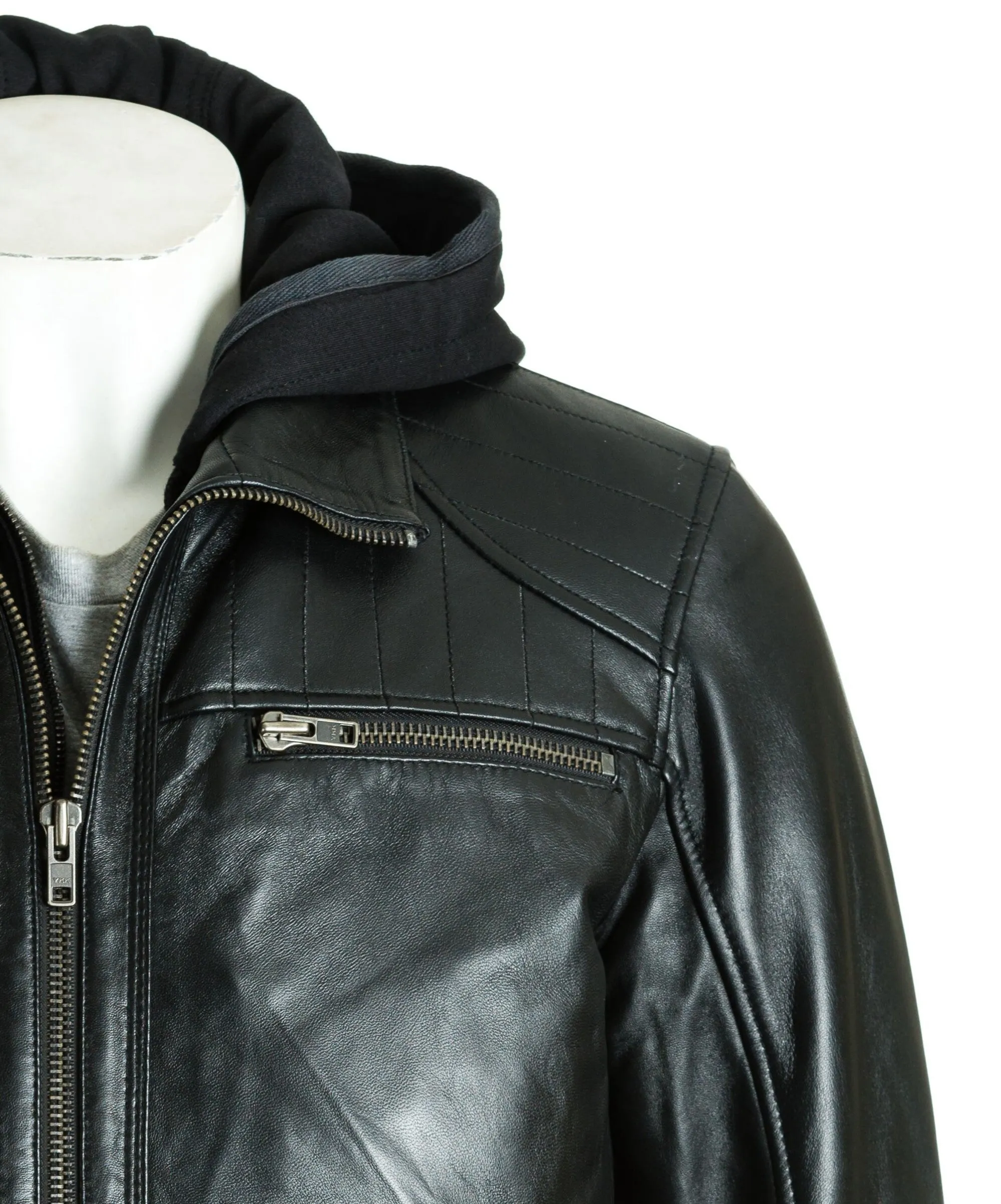 Men's Leather Jacket with Detachable Hood: Geremia