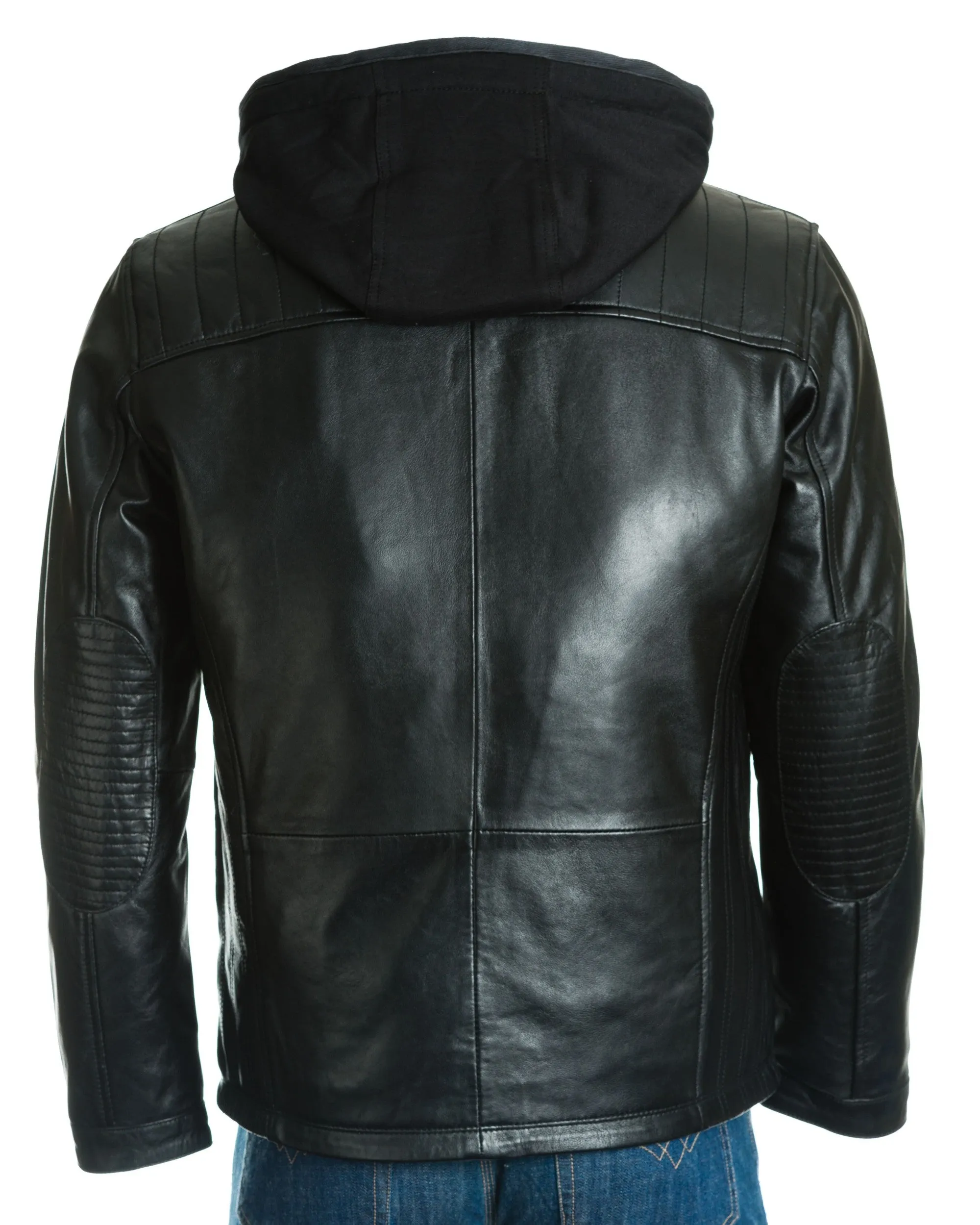 Men's Leather Jacket with Detachable Hood: Geremia