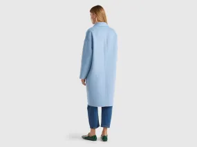 Midi coat in wool blend - Light Blue | Benetton