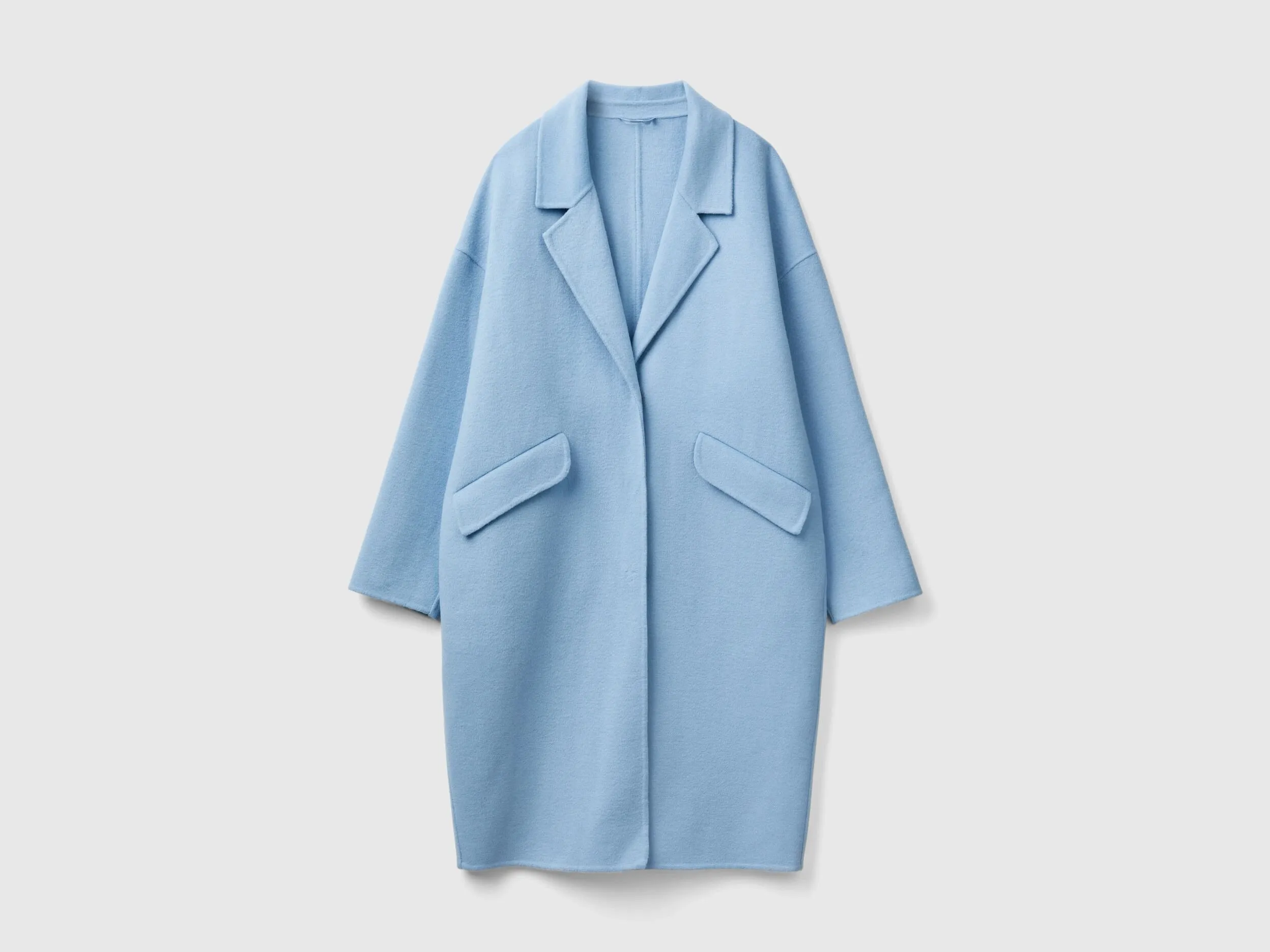 Midi coat in wool blend - Light Blue | Benetton