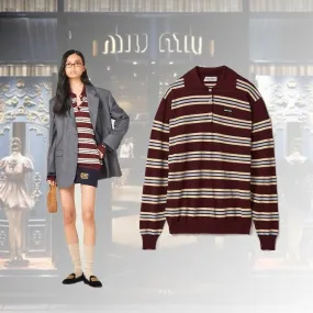 MiuMiu  |Stripes Casual Style Long Sleeves Cotton Office Style