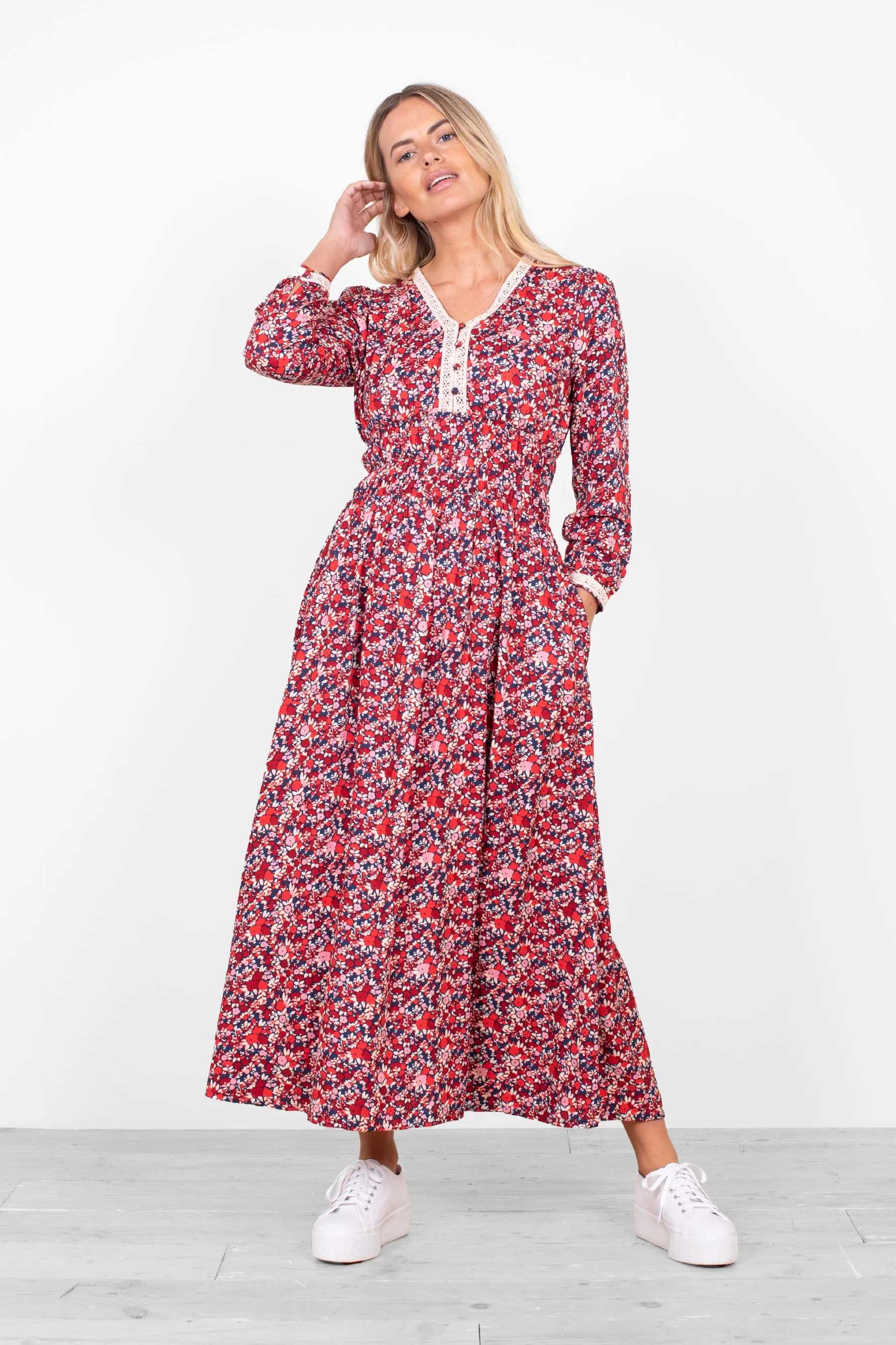 Mixed Berry Floral Midaxi Dress