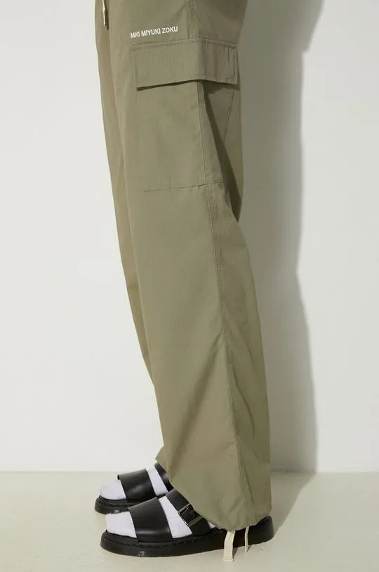 MKI MIYUKI ZOKU cotton trousers Ripstop Cargo Trousers green color RIPSTOP.CARGO.TROUSERS