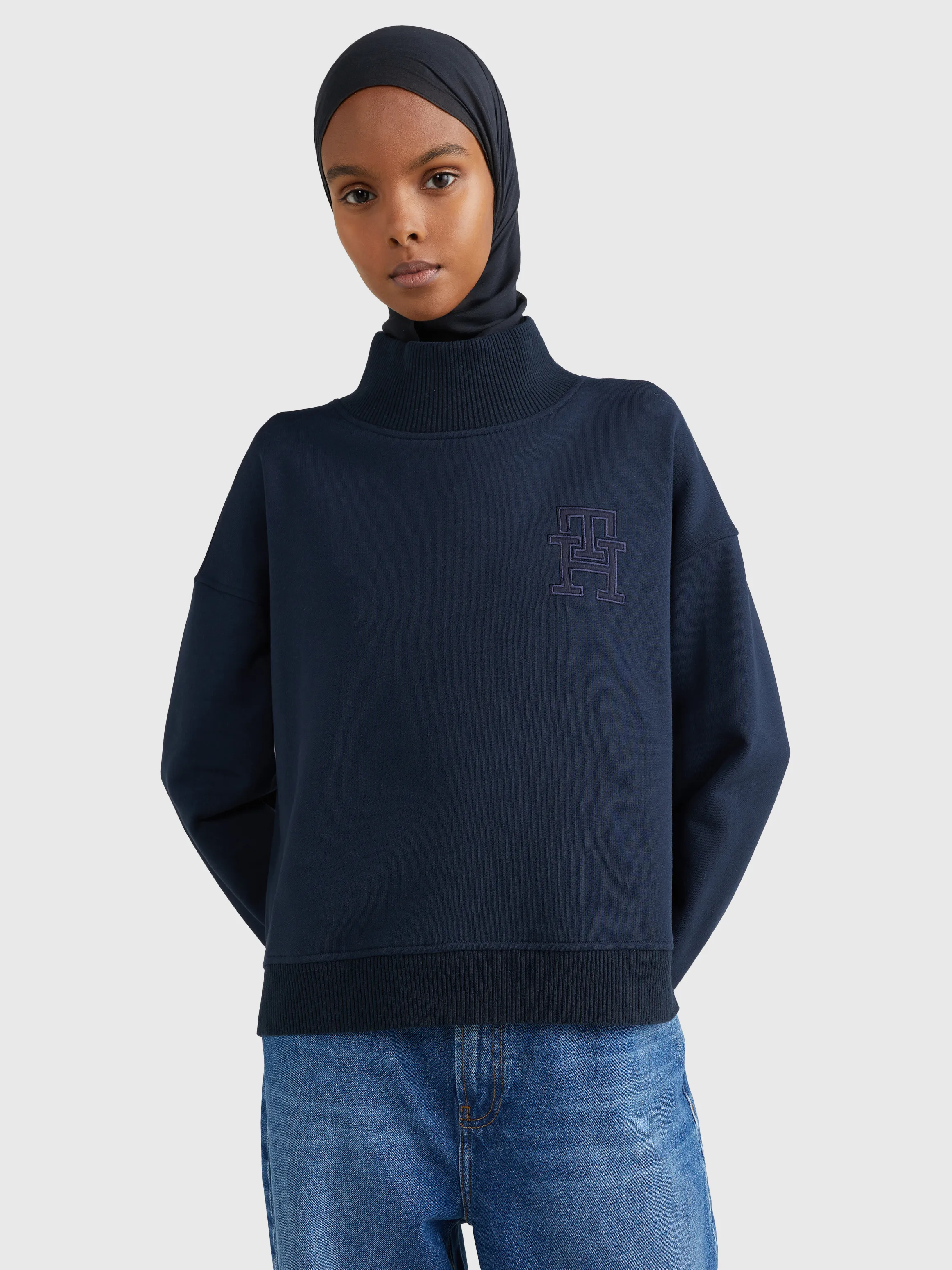 Monogram Applique Relaxed Mock Turtleneck Sweatshirt | Sweatshirts & Hoodies | Tommy Hilfiger