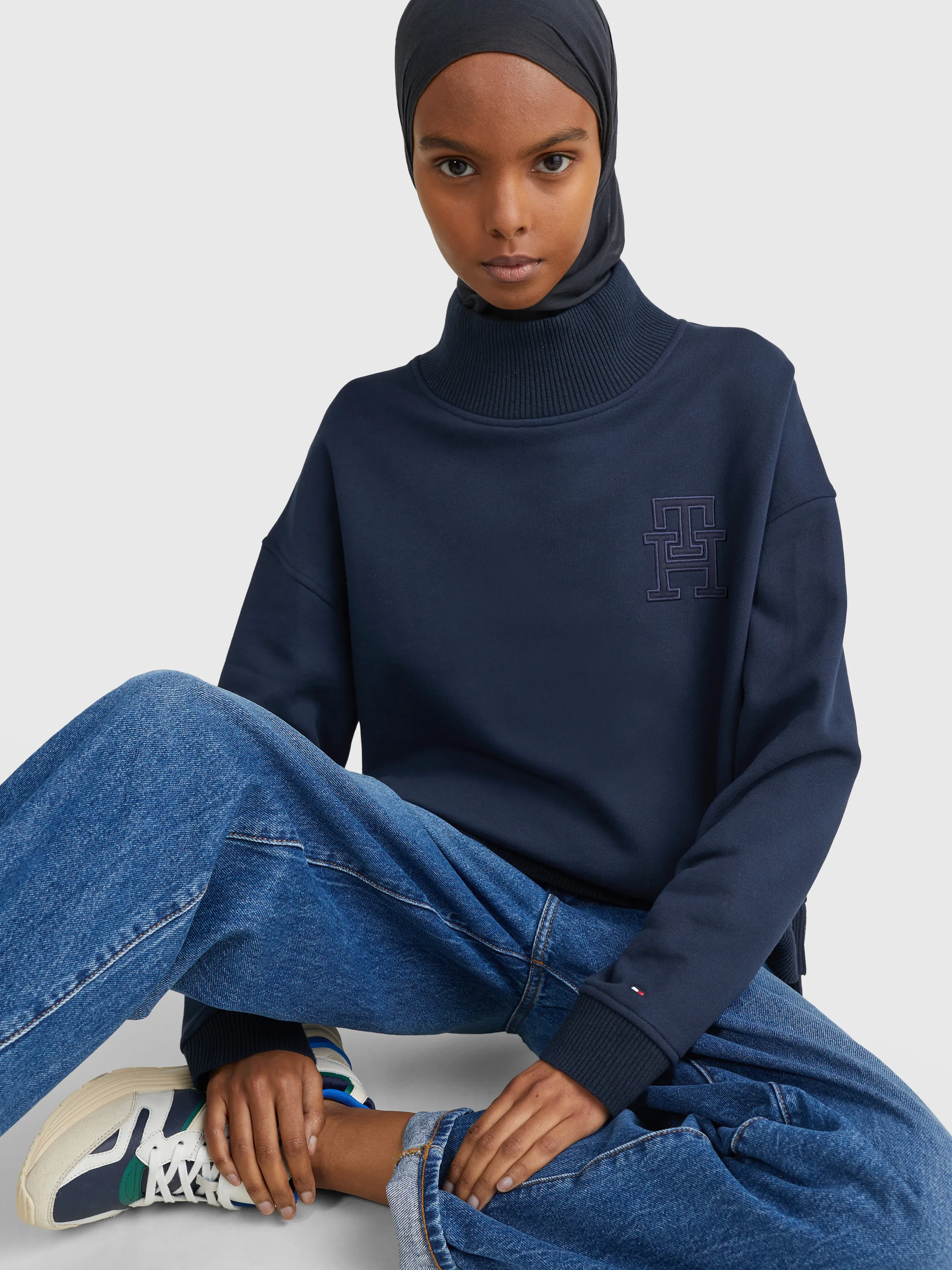 Monogram Applique Relaxed Mock Turtleneck Sweatshirt | Sweatshirts & Hoodies | Tommy Hilfiger