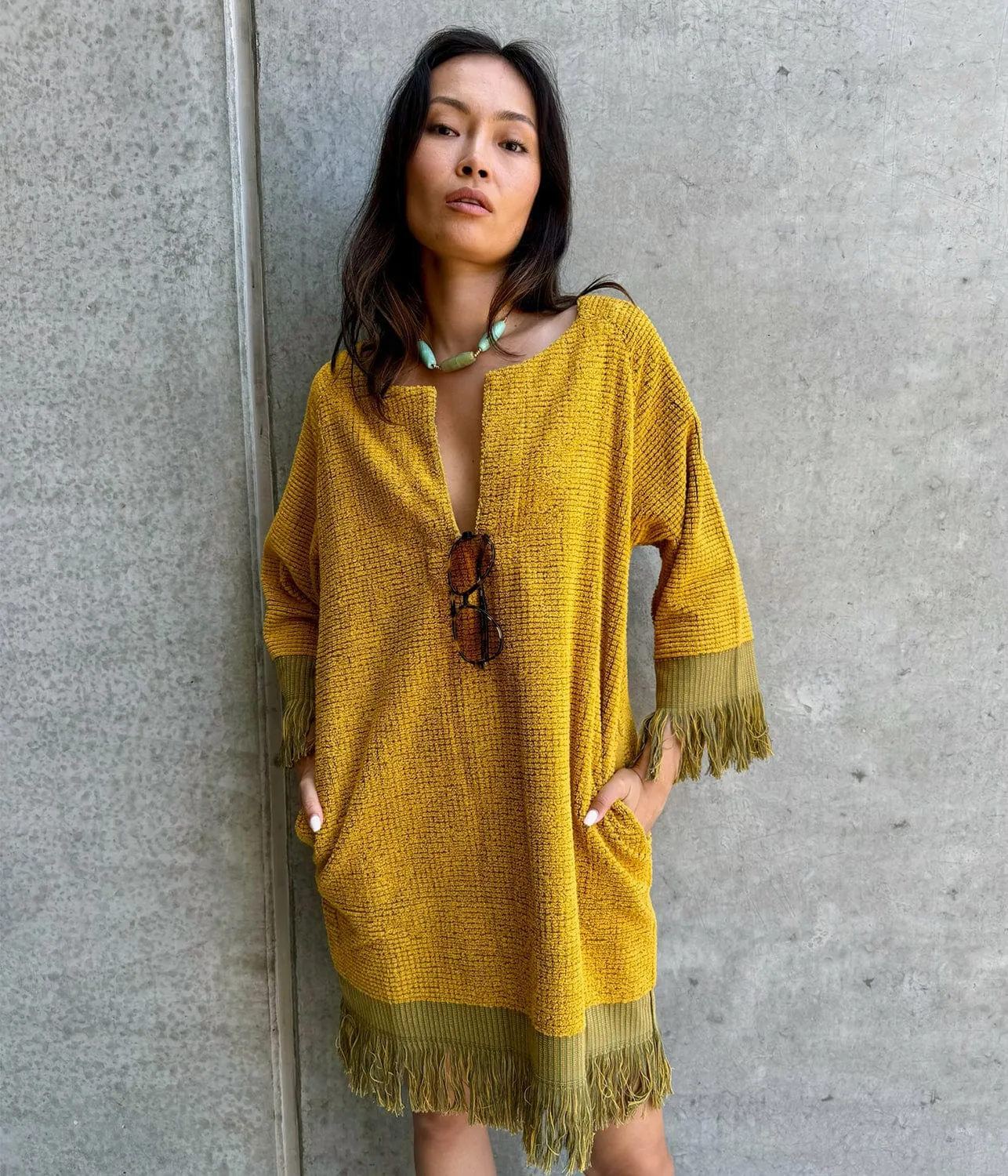 ODILIA TERRY DRESS- MUSTARD