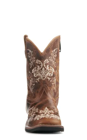 Old West Toddlers' Burnt Tan with Cream Embroidery Wide Square Toe Cowboy Boots