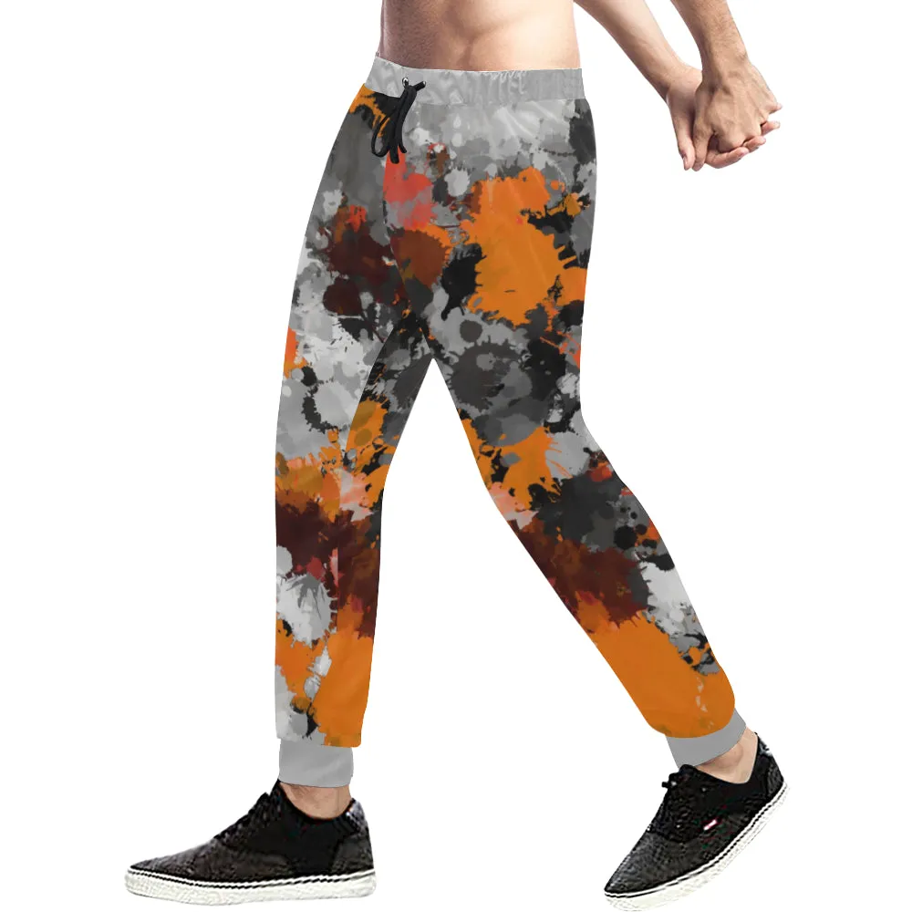 Orange and Grey Paint Splatter All Over Print Light-Weight Men's Jogger Sweatpants (Non Fleece Lined)