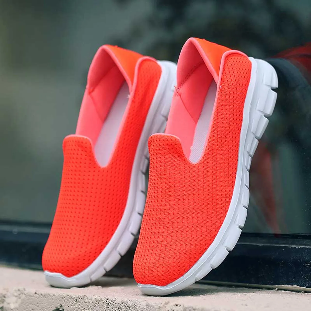 Orange mesh plain casual slip on shoe sneaker