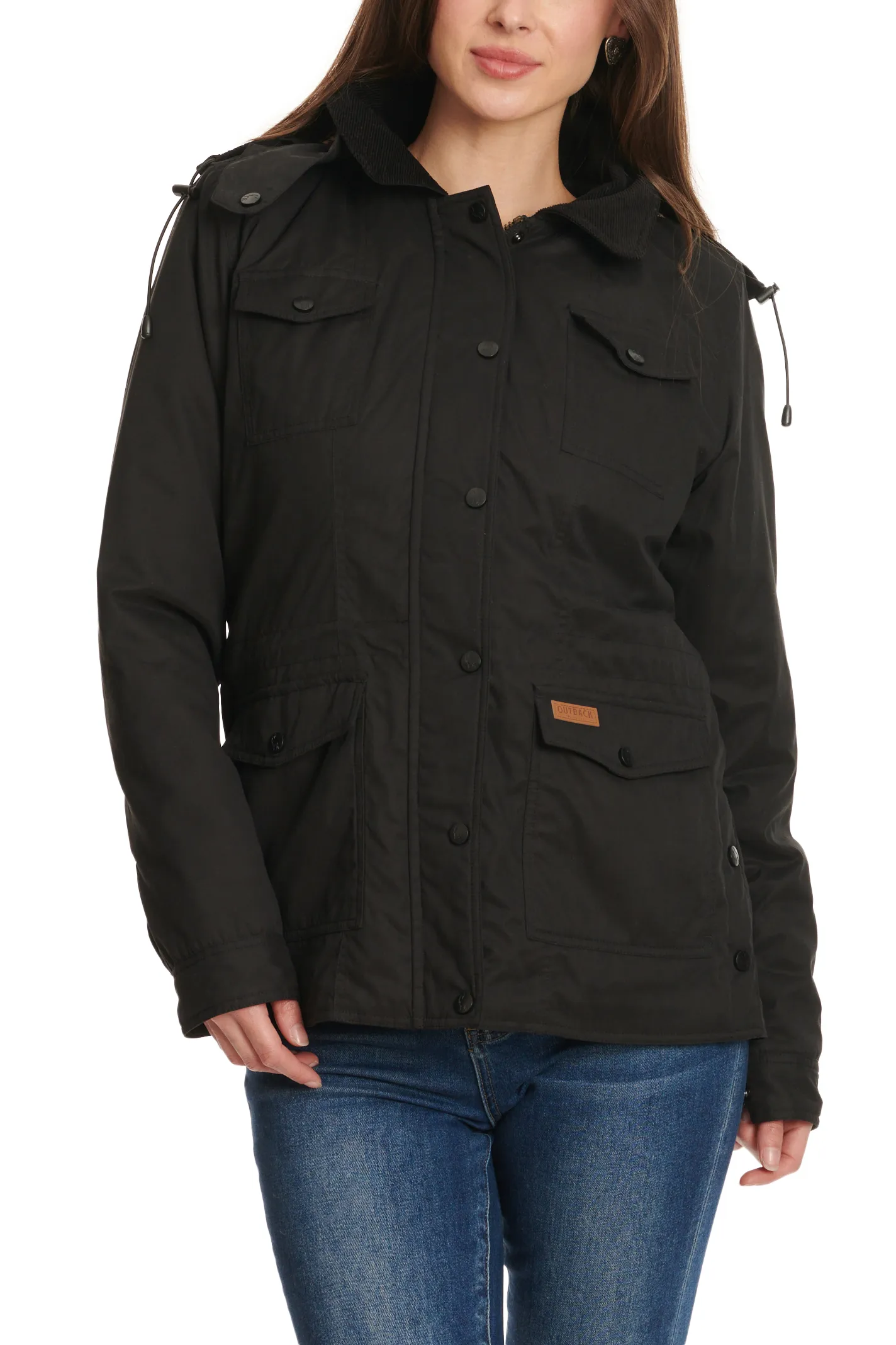 Outback Trading Co. Women's Tess Black Flannel Lined & Removable Hood Jacket