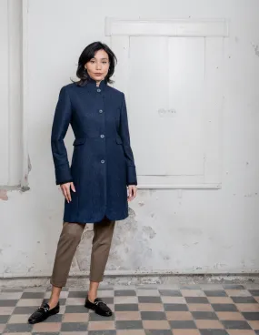 Pamela Tweed Coat - Navy Herringbone