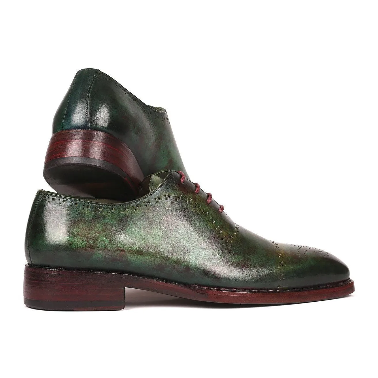 Paul Parkman 56GRN37 Men's Shoes Green Marble Patina Calf-Skin Leather Goodyear Welted Oxfords (PM6219)