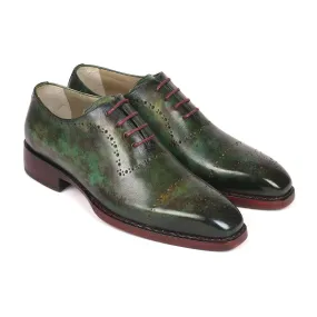 Paul Parkman 56GRN37 Men's Shoes Green Marble Patina Calf-Skin Leather Goodyear Welted Oxfords (PM6219)