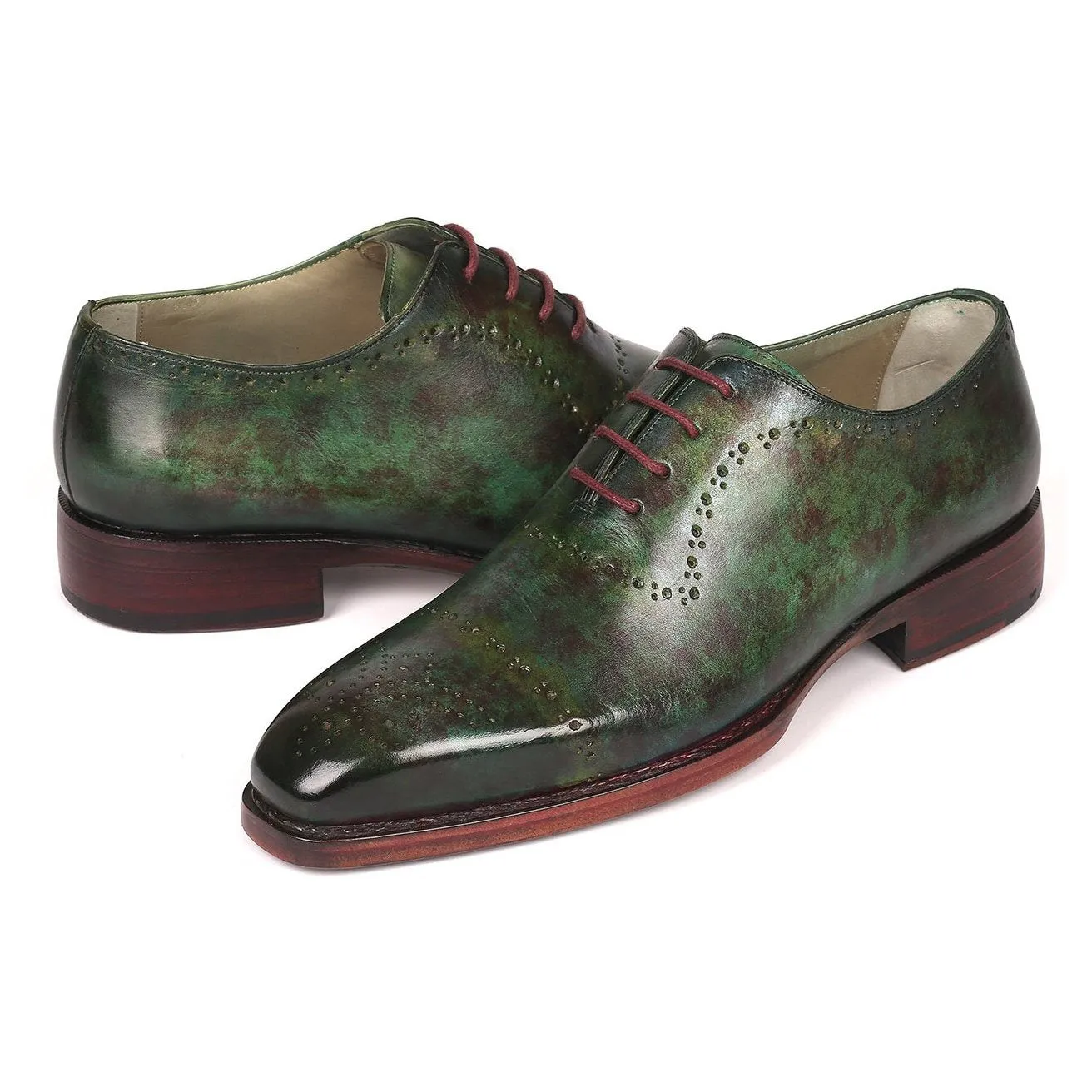 Paul Parkman 56GRN37 Men's Shoes Green Marble Patina Calf-Skin Leather Goodyear Welted Oxfords (PM6219)