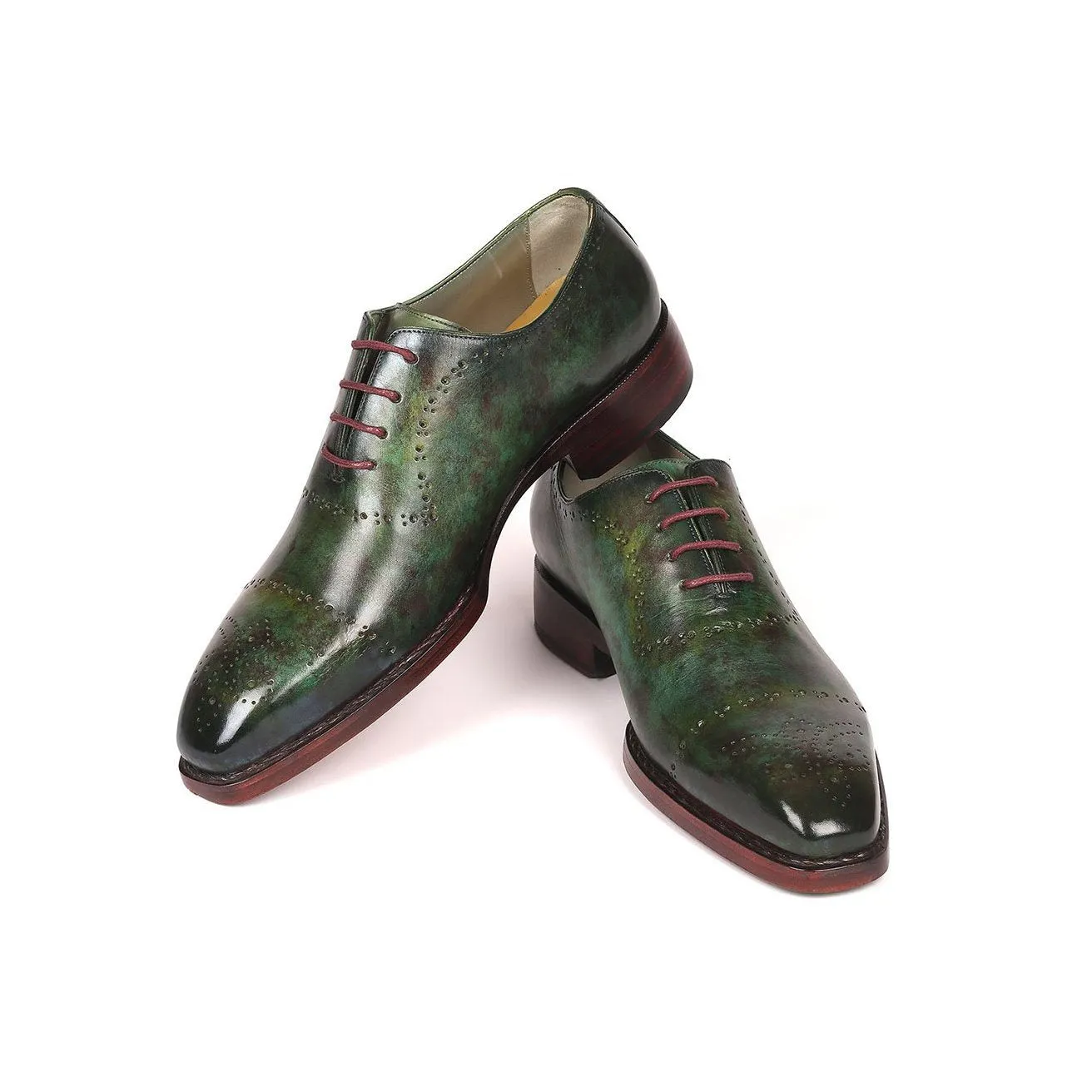 Paul Parkman 56GRN37 Men's Shoes Green Marble Patina Calf-Skin Leather Goodyear Welted Oxfords (PM6219)