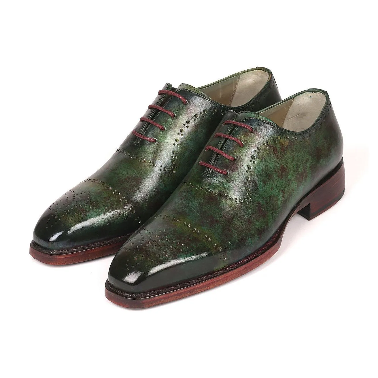 Paul Parkman 56GRN37 Men's Shoes Green Marble Patina Calf-Skin Leather Goodyear Welted Oxfords (PM6219)