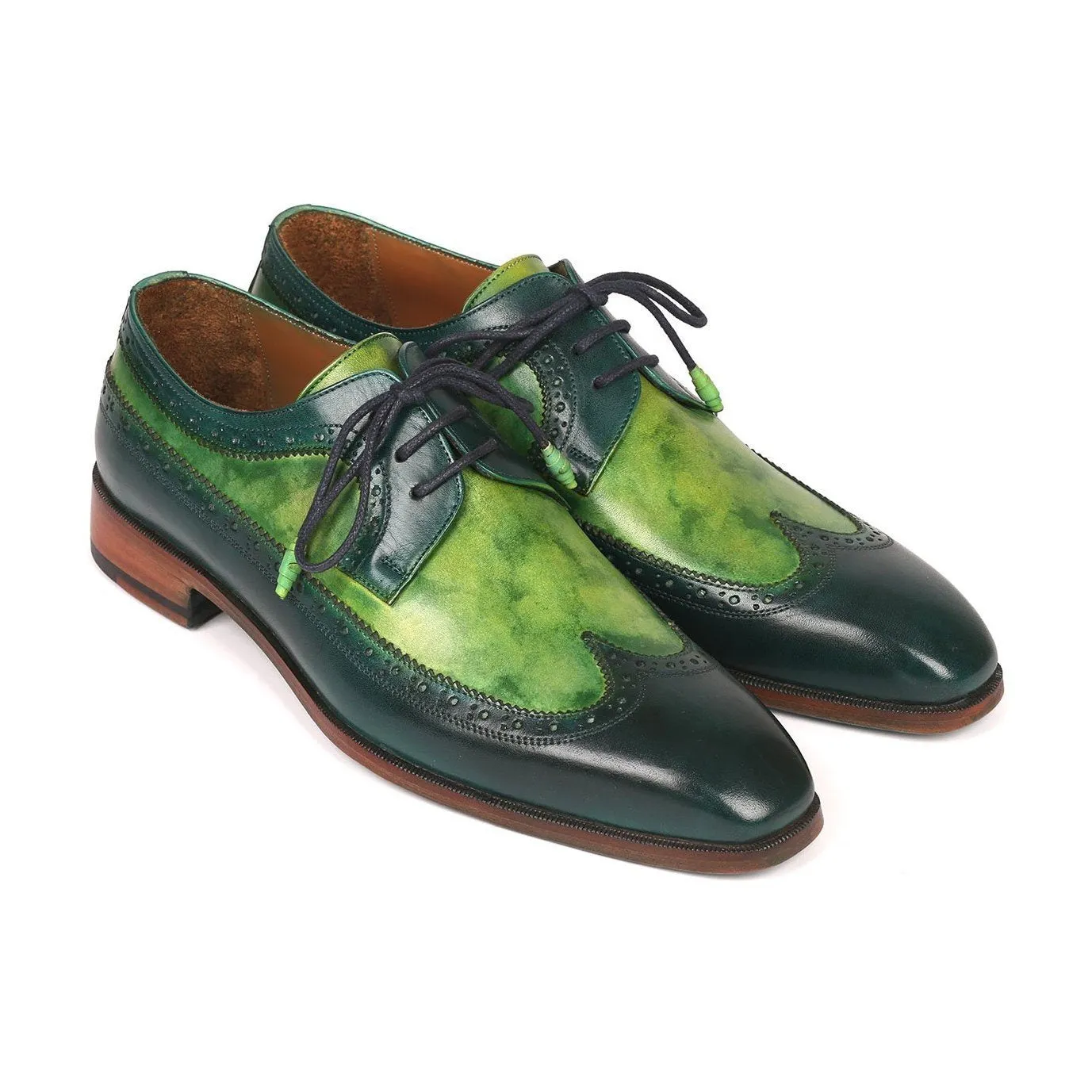 Paul Parkman 6931GRN Men's Shoes Green Calf-Skin Leather Oxfords (PM6217)