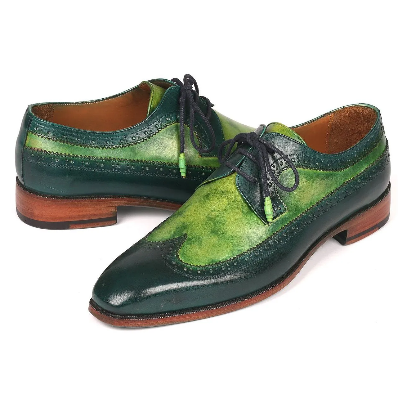 Paul Parkman 6931GRN Men's Shoes Green Calf-Skin Leather Oxfords (PM6217)