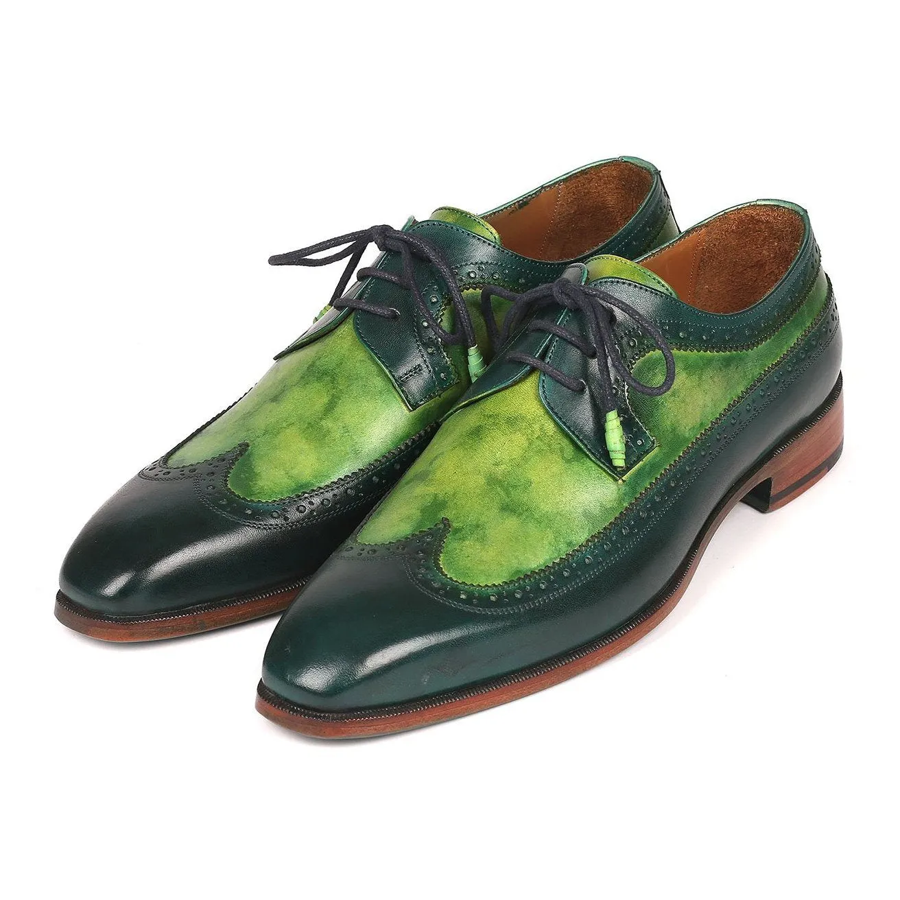 Paul Parkman 6931GRN Men's Shoes Green Calf-Skin Leather Oxfords (PM6217)