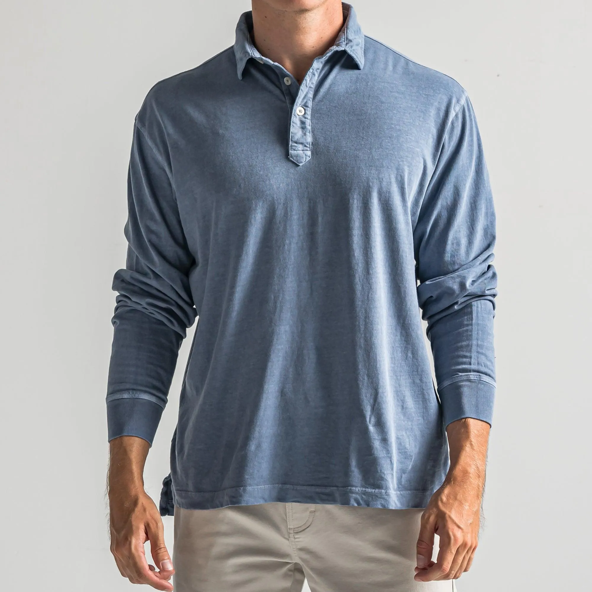 Perry Long Sleeve Polo - Vintage Indigo