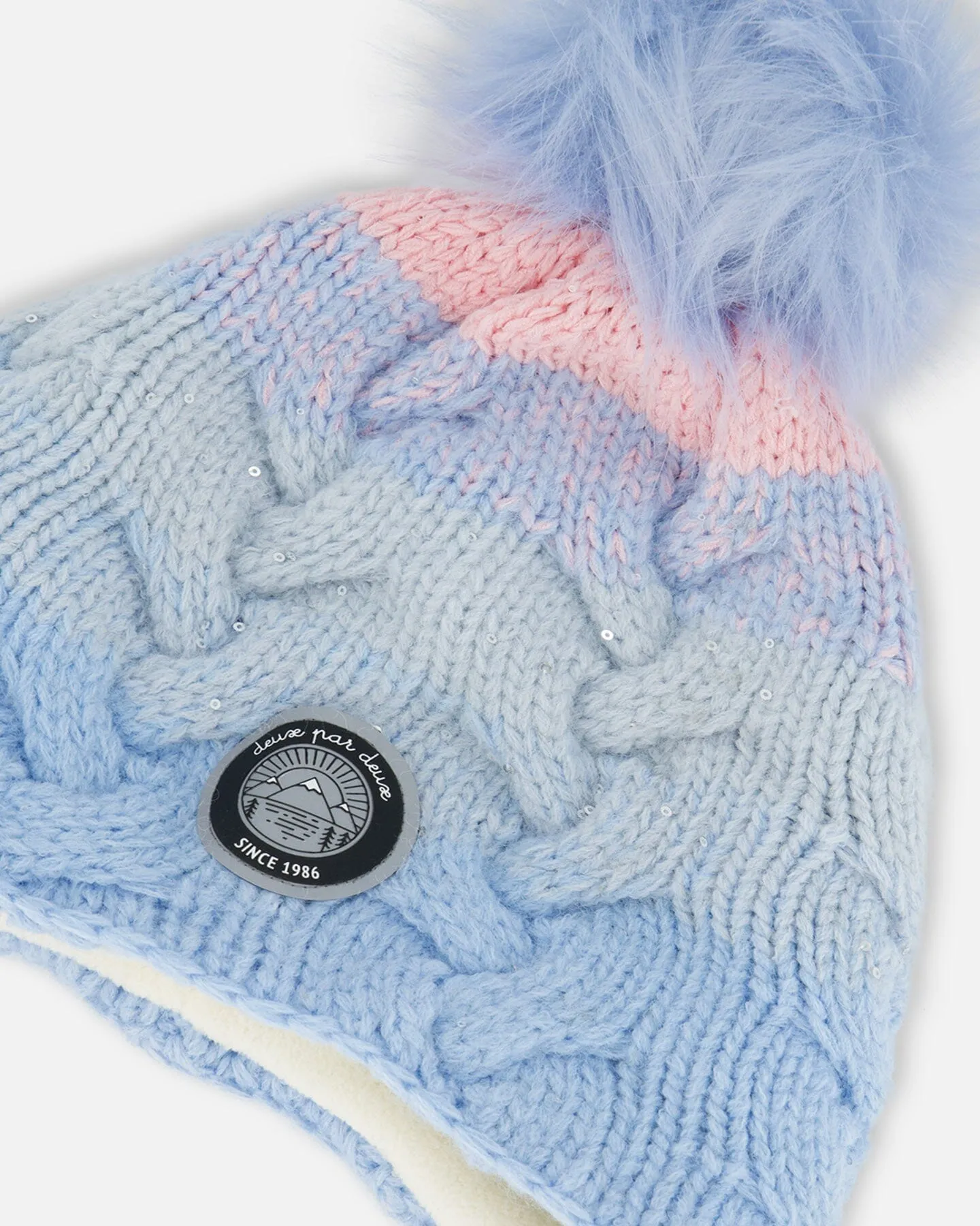 Peruvian Knit Hat Air Blue And Light Pink