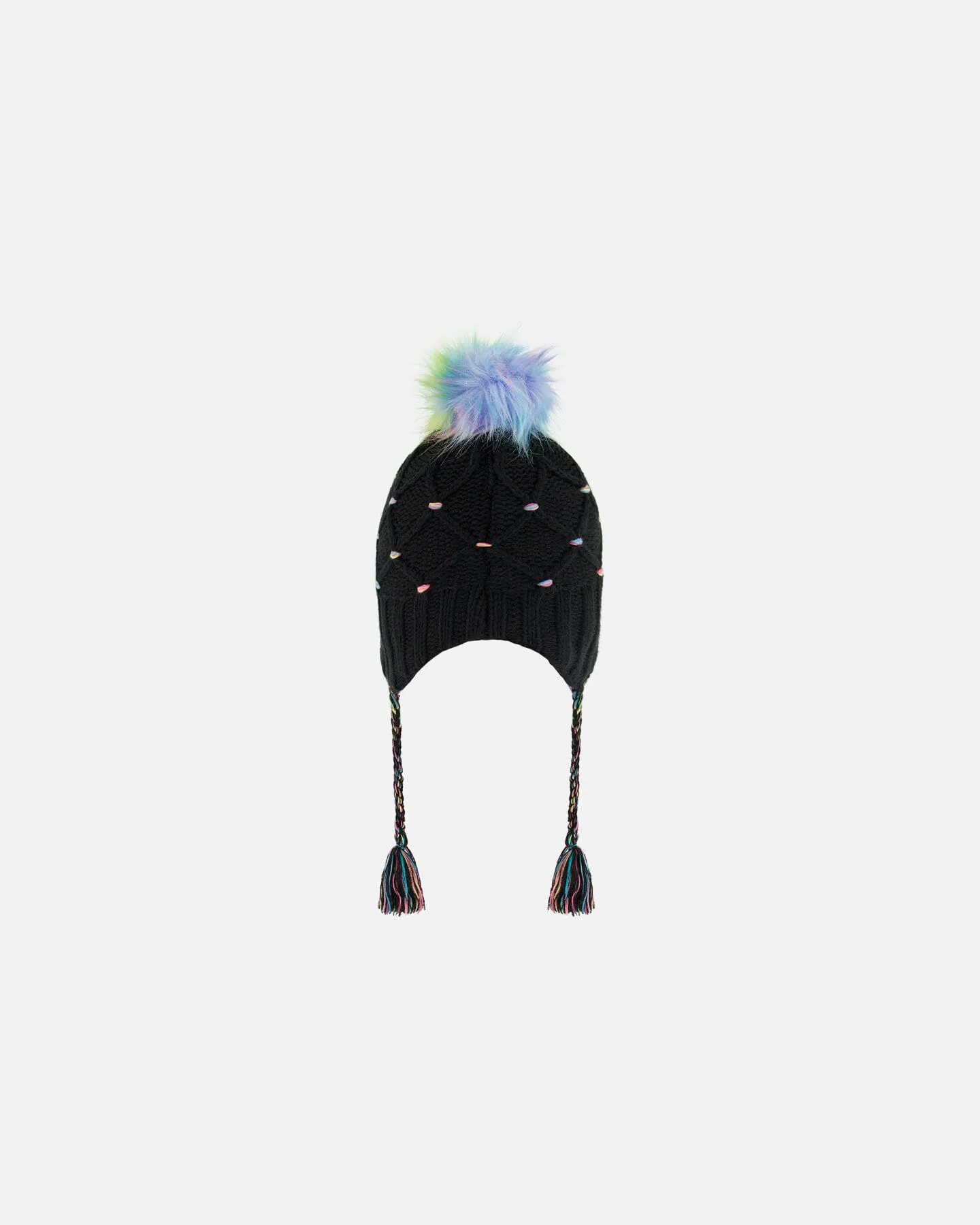 Peruvian Knit Hat Black With Multicolor Dots