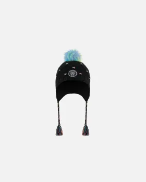 Peruvian Knit Hat Black With Multicolor Dots