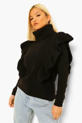 Petite Turtleneck Ruffle Neck Sweater