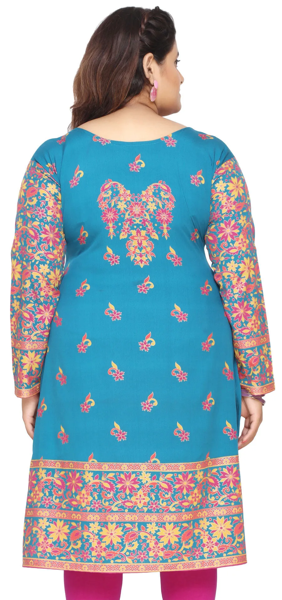 Plus Size Womens Indian Tunics Kurti Long Top Apparel (Blue)