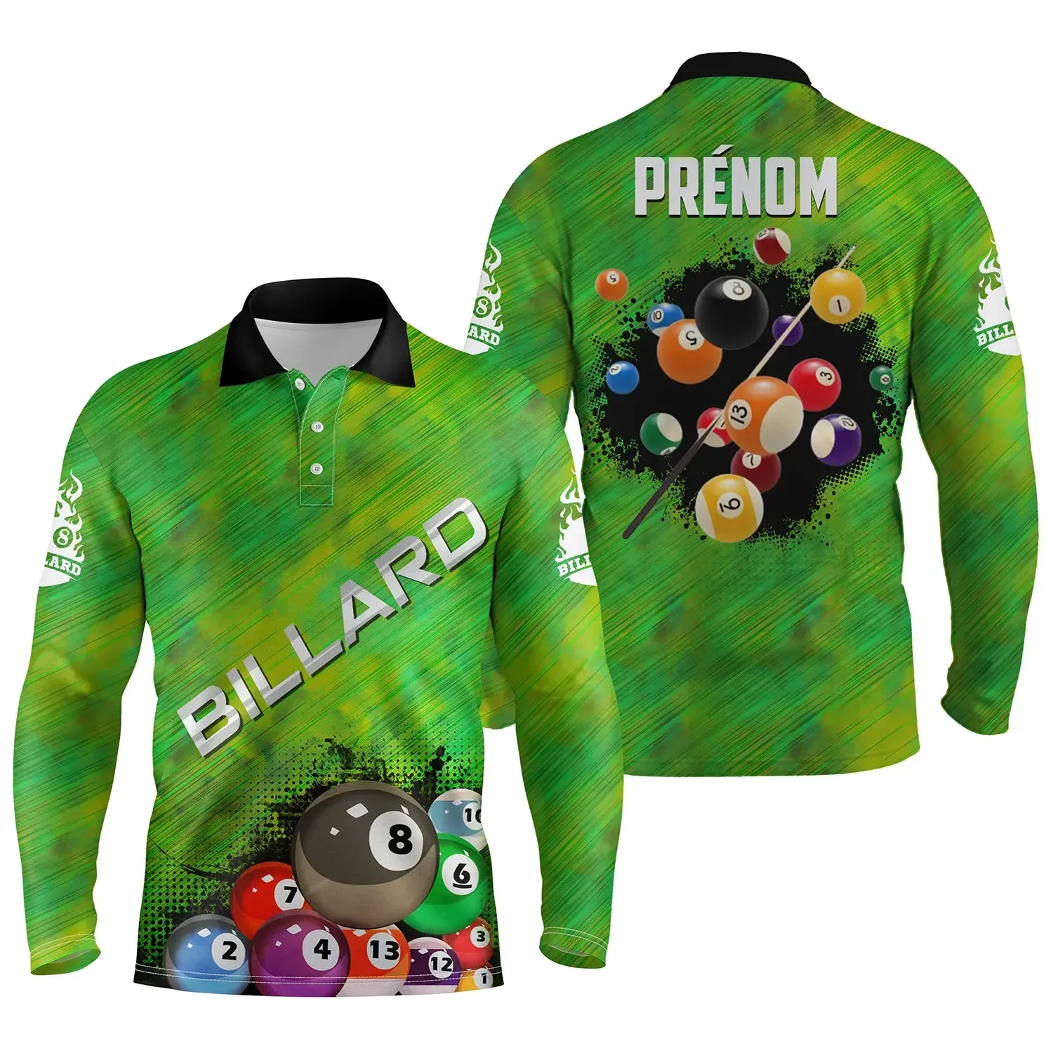 Polo De Billard Professionnel Personnalisé, Boule De Billard, Vert Rayé - CT27062323