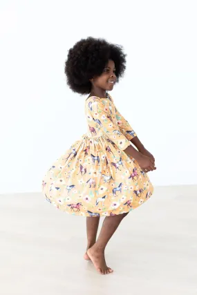 Ponies & Poppies 3/4 Sleeve Twirl Dress