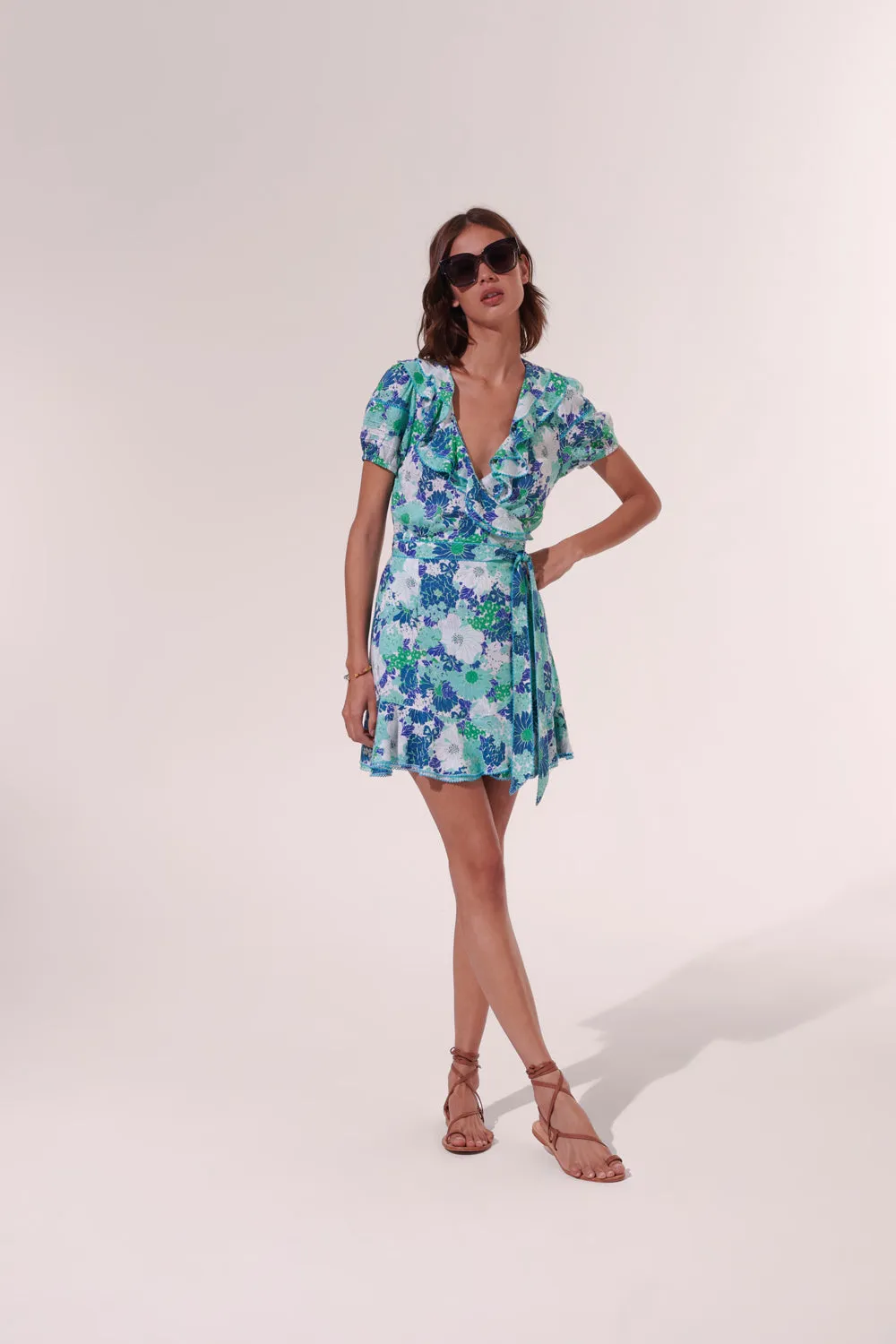 Poupette St. Barth - Mini Dress Aude - Aqua Flower Mix