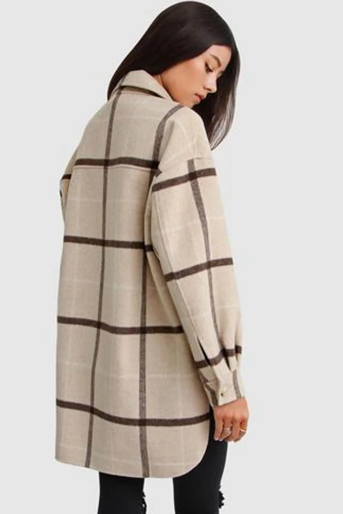 River’s Edge Plaid Shacket in Beige