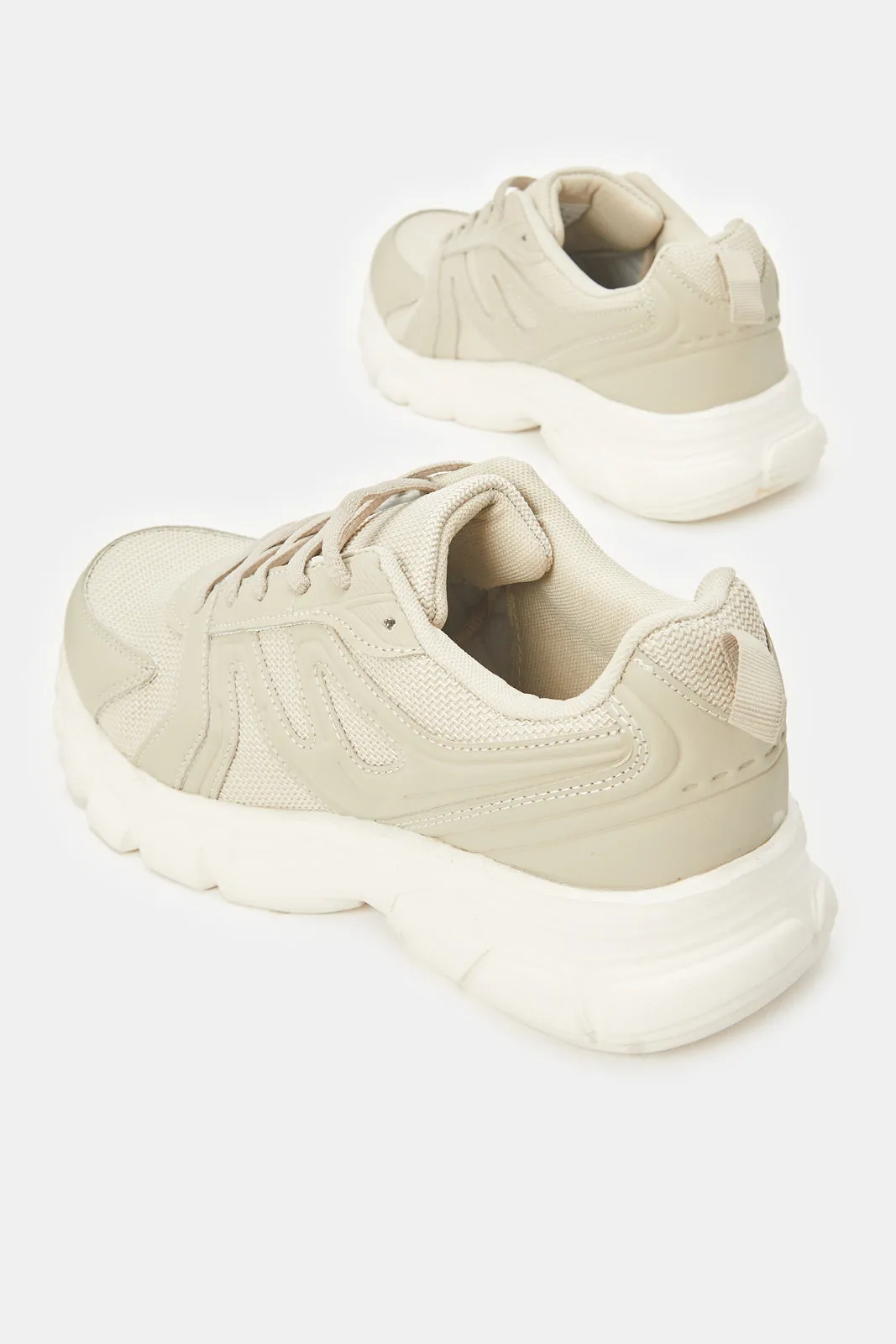 Senior Boys Beige Material Block Chunky Sneaker