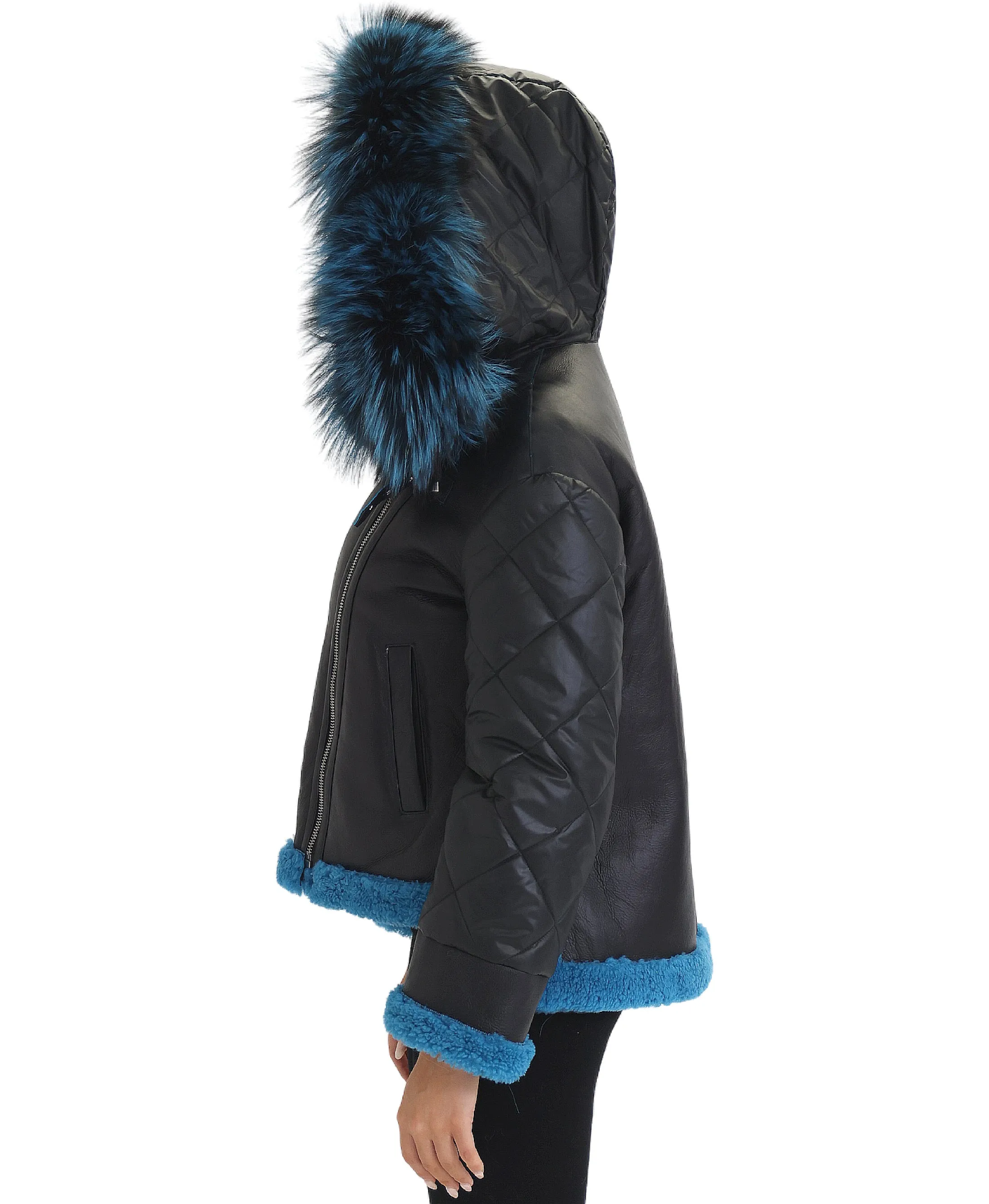 Shearling Jacket w/ Fox Fur Trim & Hood